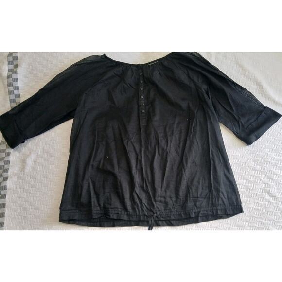 Norma Kamali Black Cotton Sheer 3/4 Sleeve Top Size Xl - Picture 1 of 5